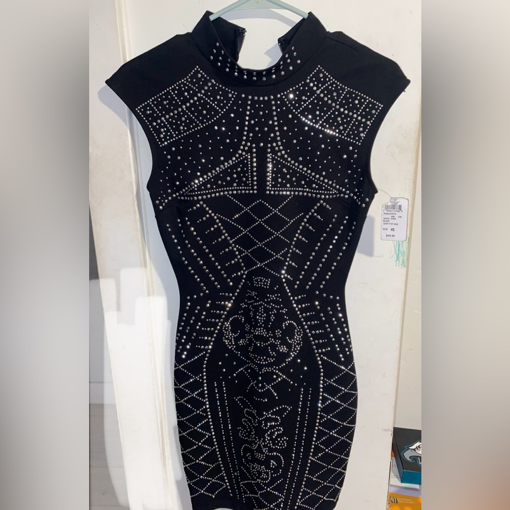 Black body con rhinestone dress XS